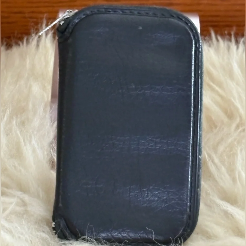 Vintage Black Leather Zip Around Card and Coin Wallet